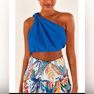 SOLD - FARM Rio one-shoulder top royal blue NEW